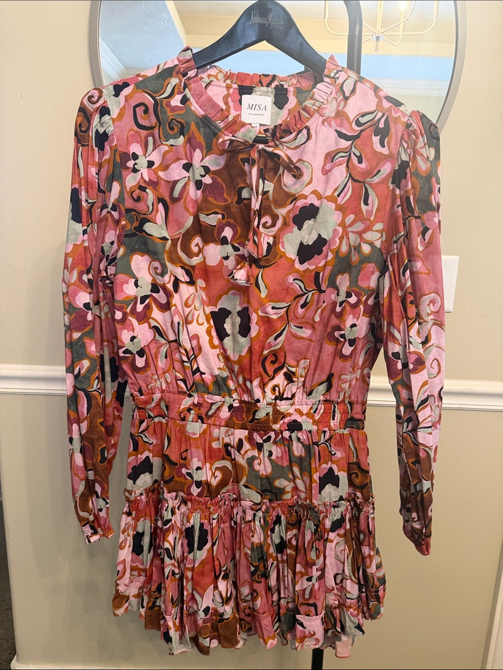 Misa Los Angeles Pink Multicolor Floral Long-Sleeve Mini Dress